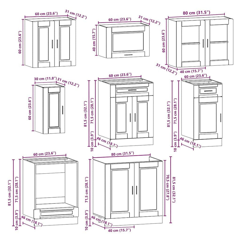 8 Piece Kitchen Cabinet Set Kalmar High Gloss White Engineered Wood