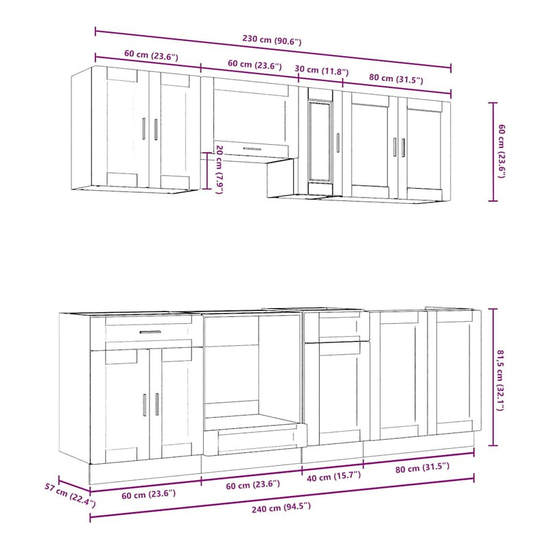 8 Piece Kitchen Cabinet Set Kalmar High Gloss White Engineered Wood