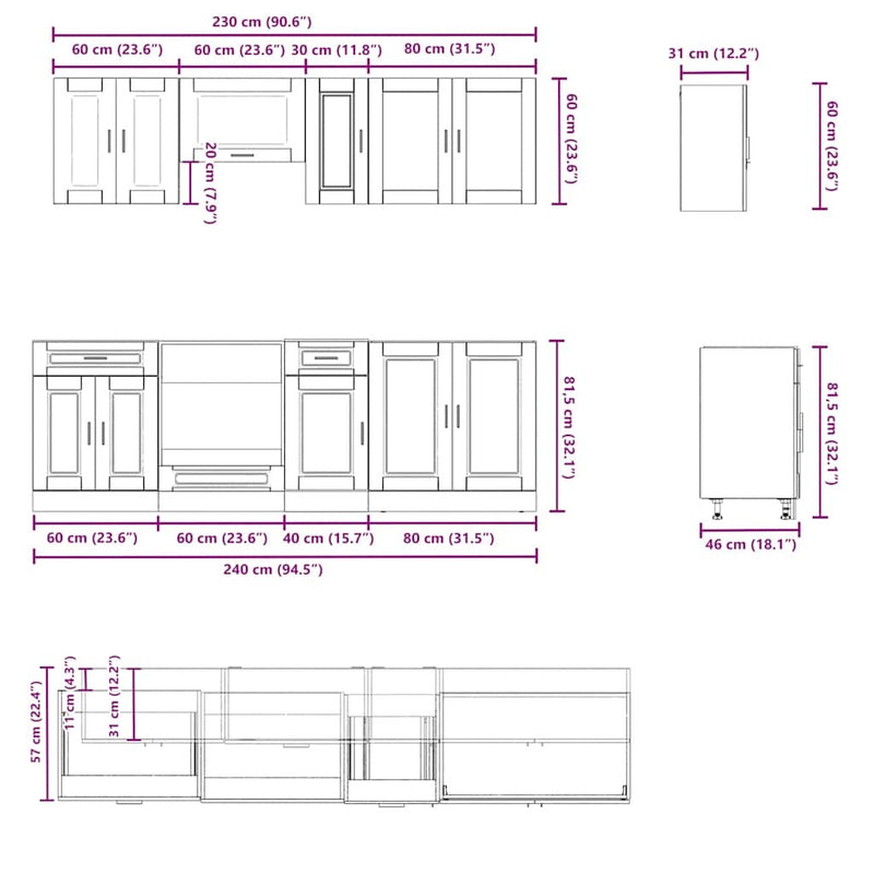 8 Piece Kitchen Cabinet Set Kalmar Smoked Oak Engineered Wood