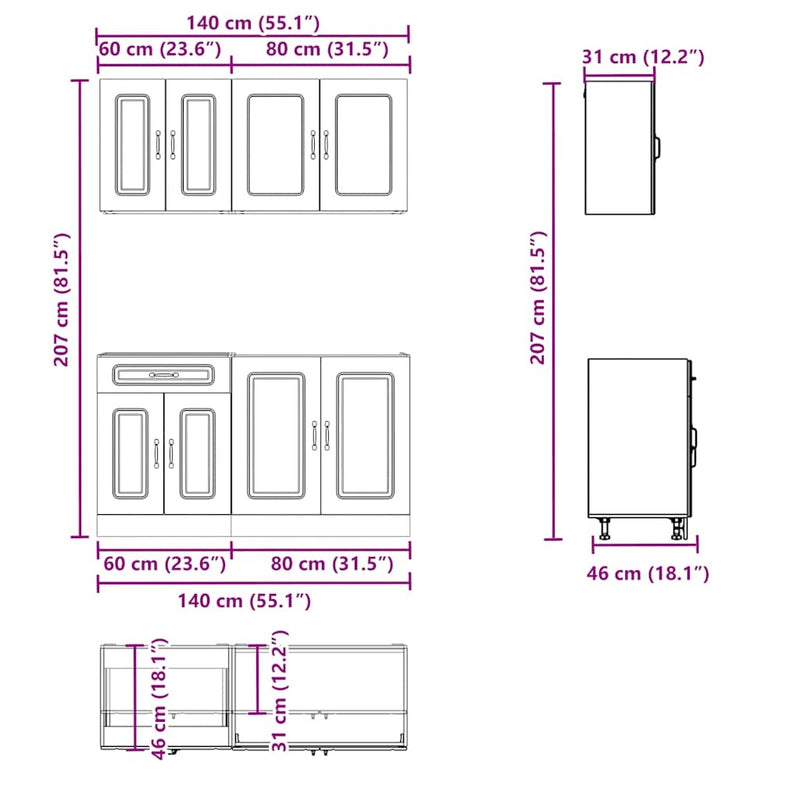 4 Piece Kitchen Cabinet Set Kalmar Concrete Grey Engineered Wood