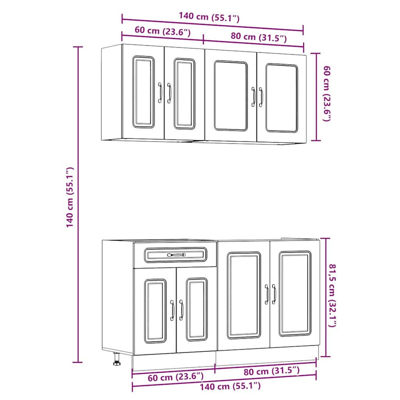 4 Piece Kitchen Cabinet Set Kalmar Smoked Oak Engineered Wood