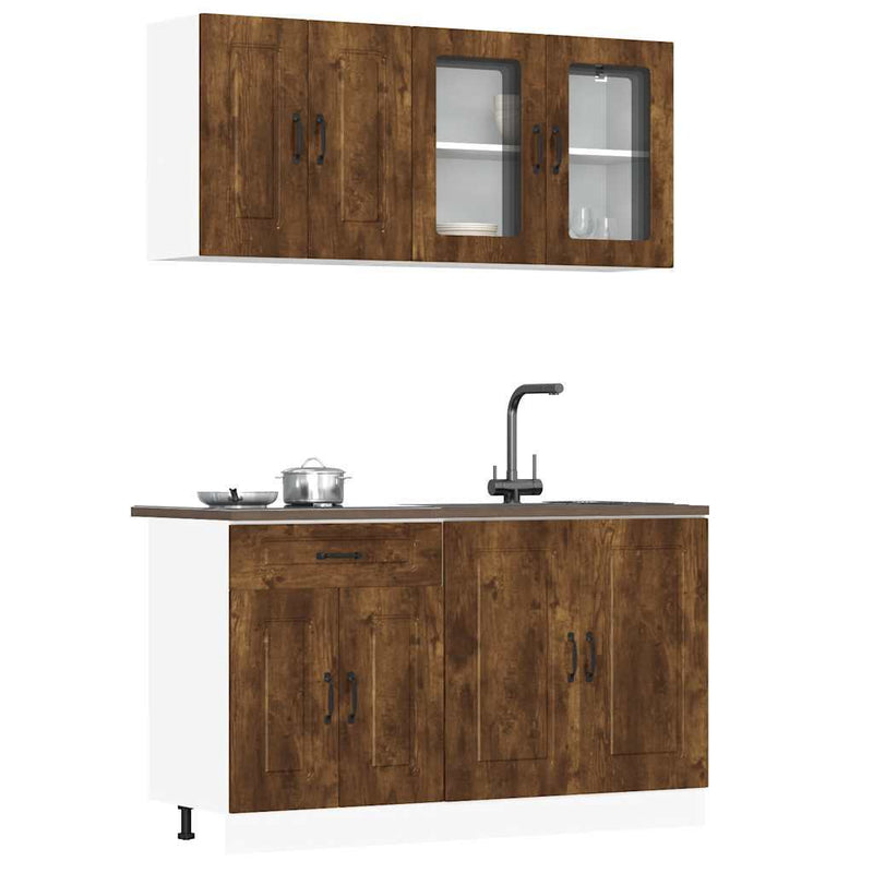 4 Piece Kitchen Cabinet Set Kalmar Smoked Oak Engineered Wood