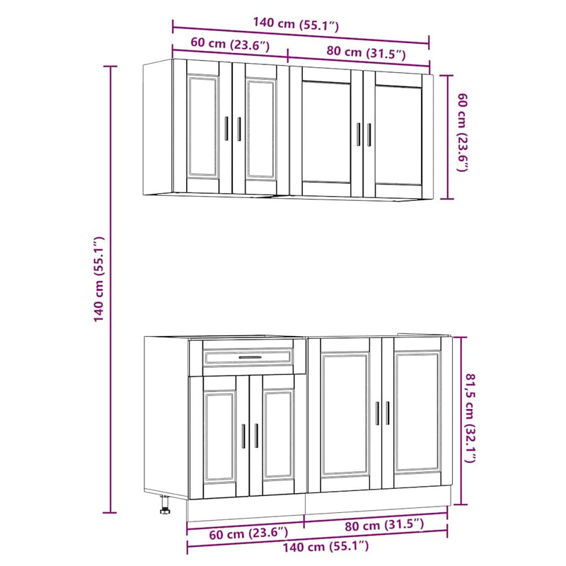 4 Piece Kitchen Cabinet Set Kalmar Sonoma Oak Engineered Wood