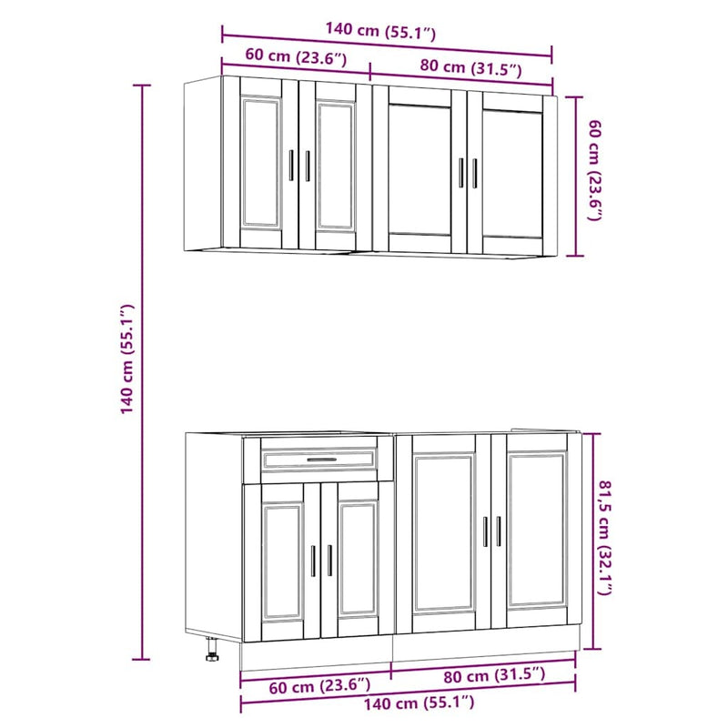 4 Piece Kitchen Cabinet Set Kalmar Smoked Oak Engineered Wood