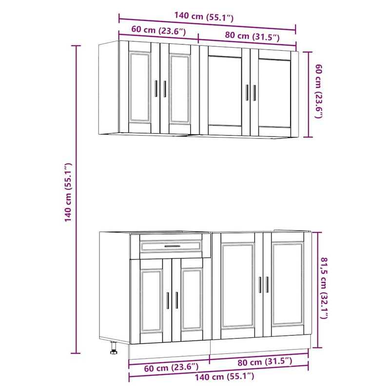 4 Piece Kitchen Cabinet Set Kalmar Grey Sonoma Engineered Wood