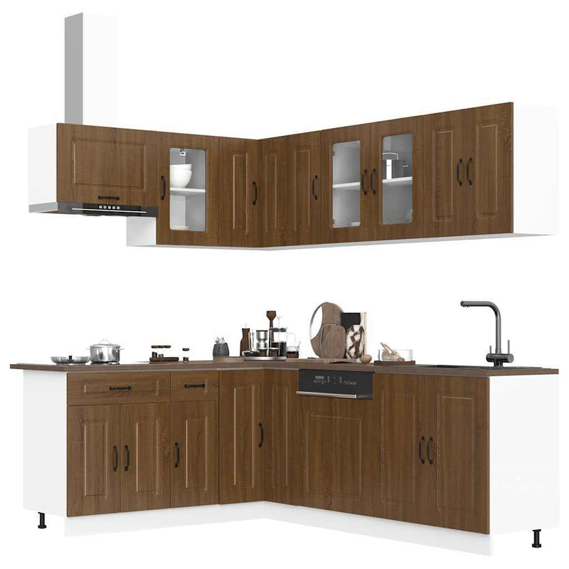 11 Piece Kitchen Cabinet Set Kalmar Brown Oak Engineered Wood