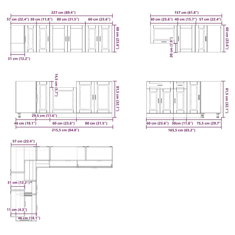 11 Piece Kitchen Cabinet Set Porto Concrete Grey Engineered Wood