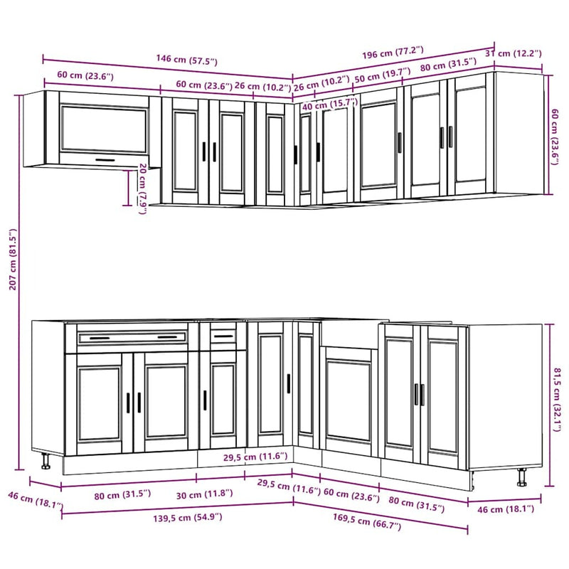 11 Piece Kitchen Cabinet Set Porto Black Engineered Wood