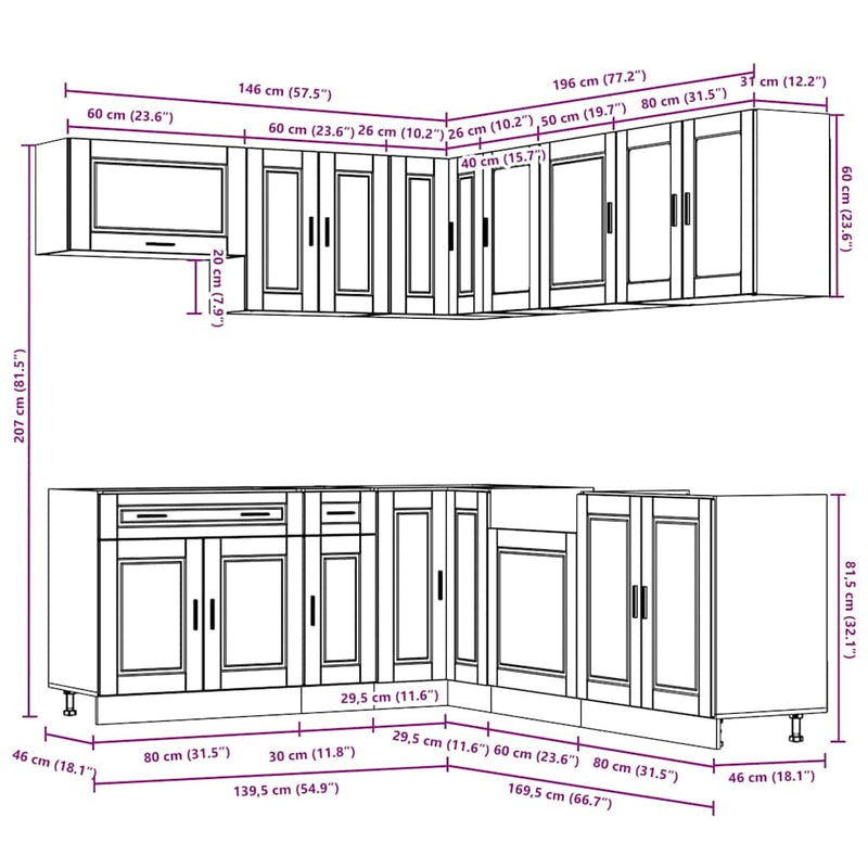 11 Piece Kitchen Cabinet Set Porto Gloss White Engineered Wood