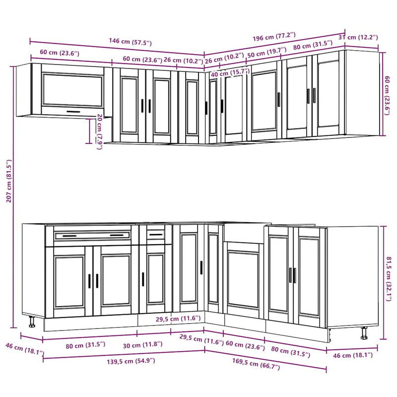 11 Piece Kitchen Cabinet Set Porto Brown Oak Engineered Wood