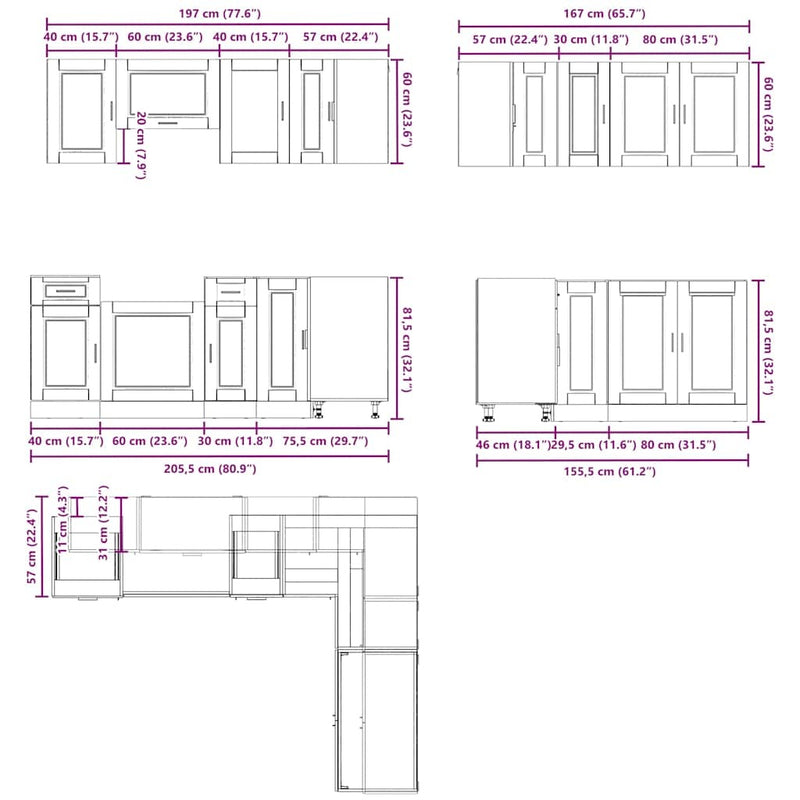 11 Piece Kitchen Cabinet Set Porto White Engineered Wood