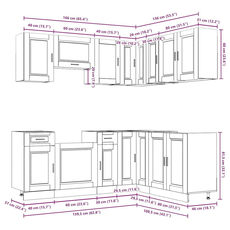 11 Piece Kitchen Cabinet Set Porto Concrete Grey Engineered Wood