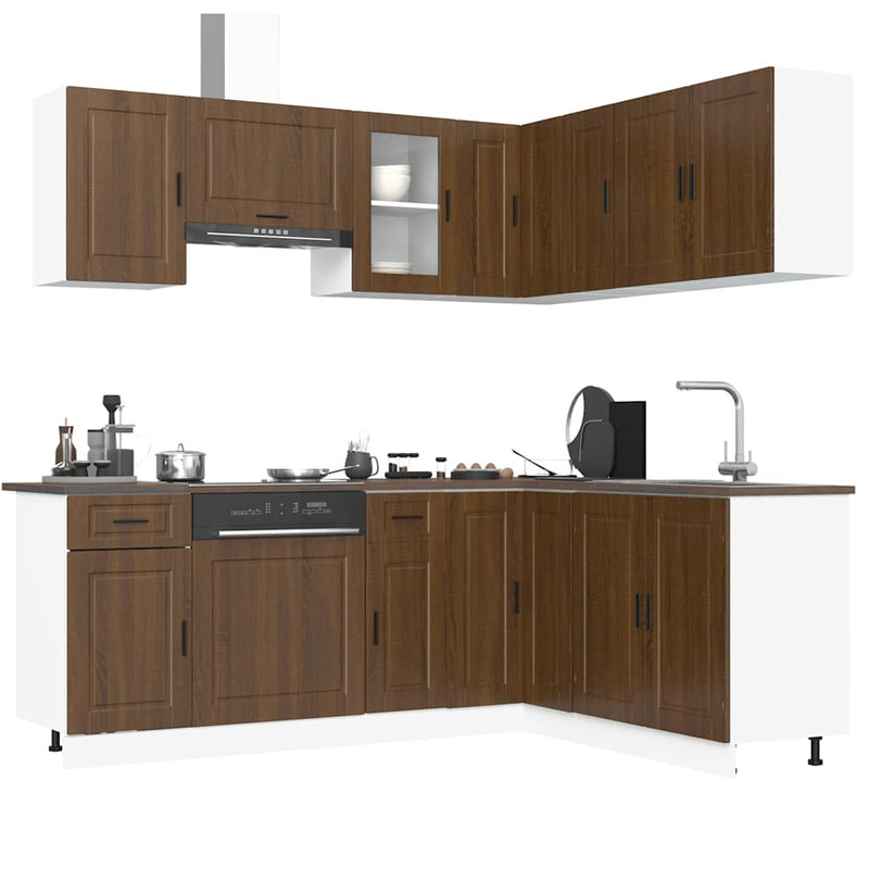 11 Piece Kitchen Cabinet Set Porto Brown Oak Engineered Wood