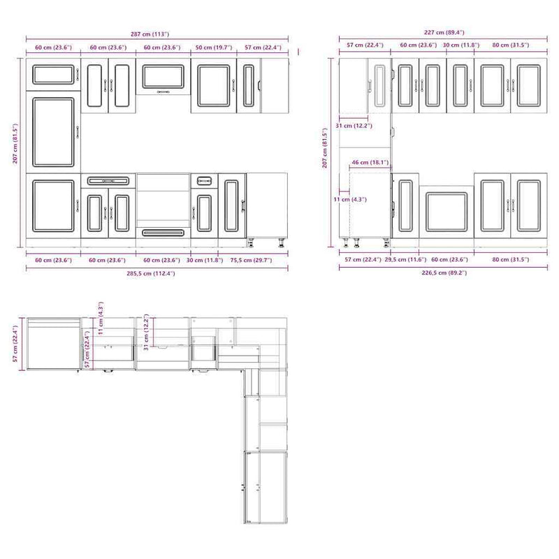 14 Piece Kitchen Cabinet Set Kalmar Brown Oak Engineered Wood