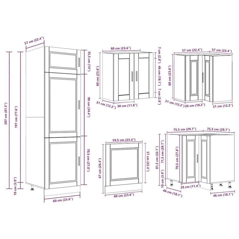 14 Piece Kitchen Cabinet Set Porto Black Engineered Wood