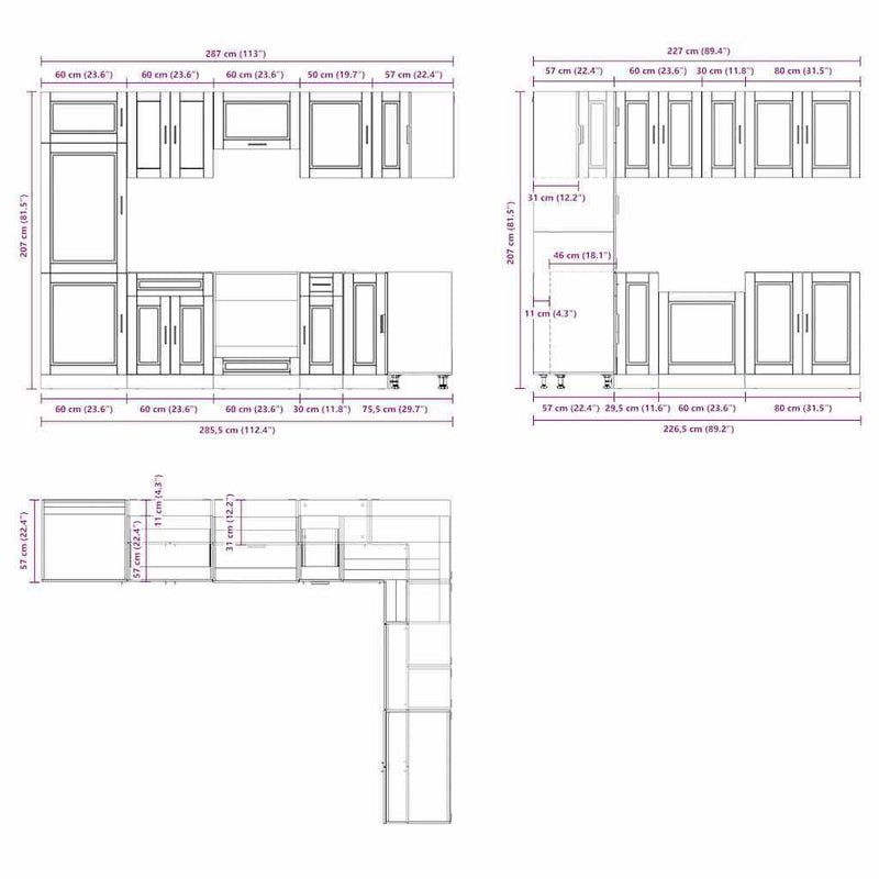 14 Piece Kitchen Cabinet Set Porto Gloss White Engineered Wood