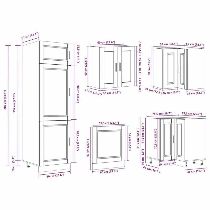 14 Piece Kitchen Cabinet Set Porto Concrete Grey Engineered Wood