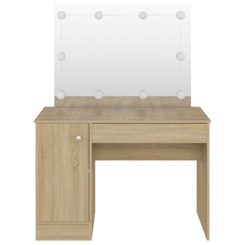 Makeup Table with LED Lights 110x55x145 cm MDF Oak