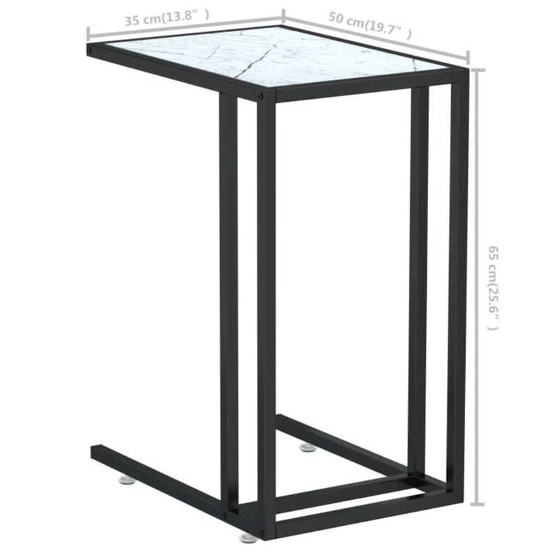 Computer Side Table White Marble 50x35x65 cm Tempered Glass