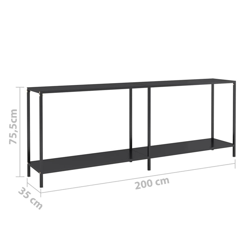 Console Table Black 220x35x75.5 cm Tempered Glass