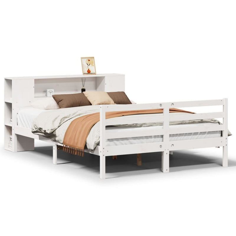 Bookcase Bed without Mattress White 150x200 cm King Solid Wood Pine