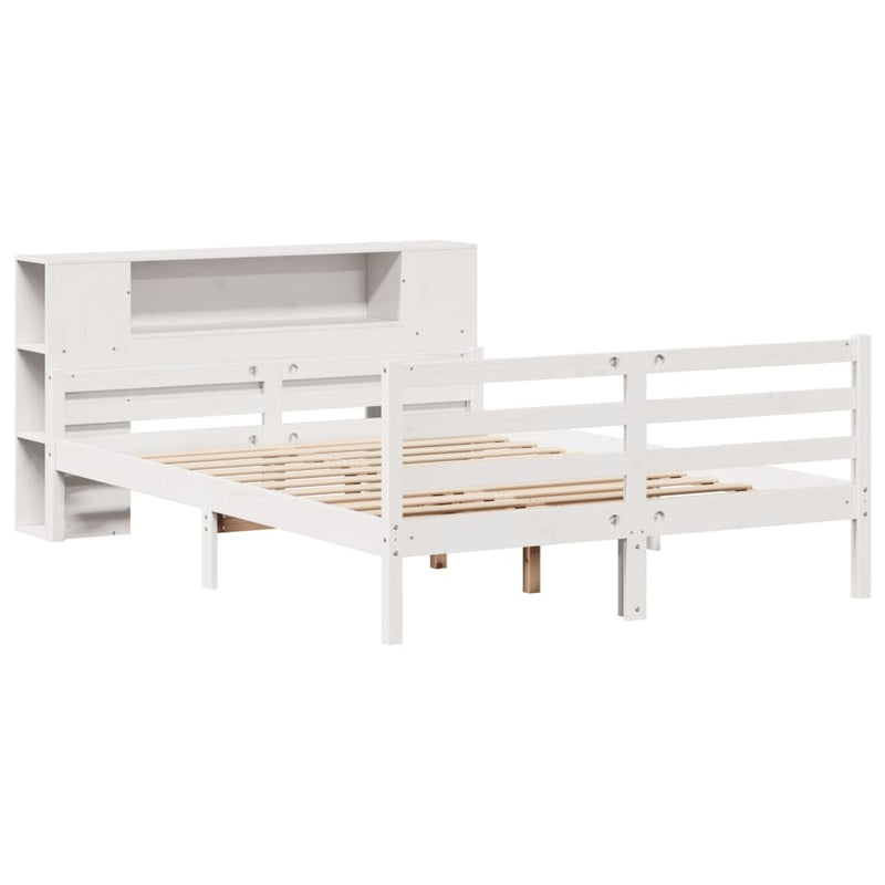 Bookcase Bed without Mattress White 150x200 cm King Solid Wood Pine