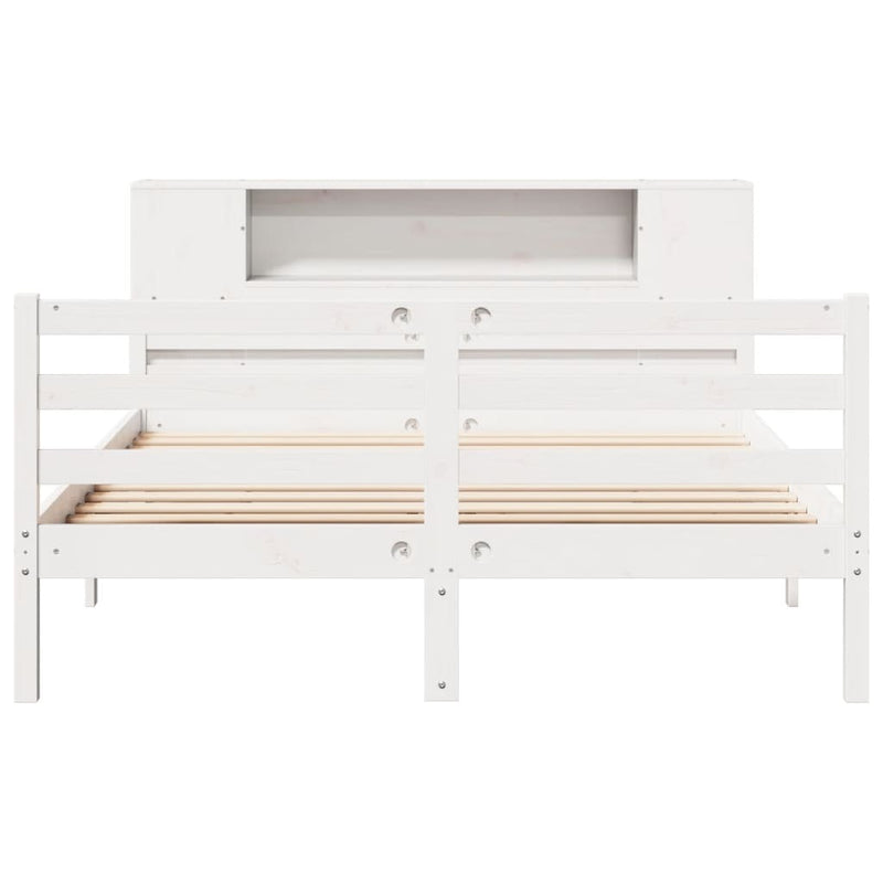 Bookcase Bed without Mattress White 150x200 cm King Solid Wood Pine