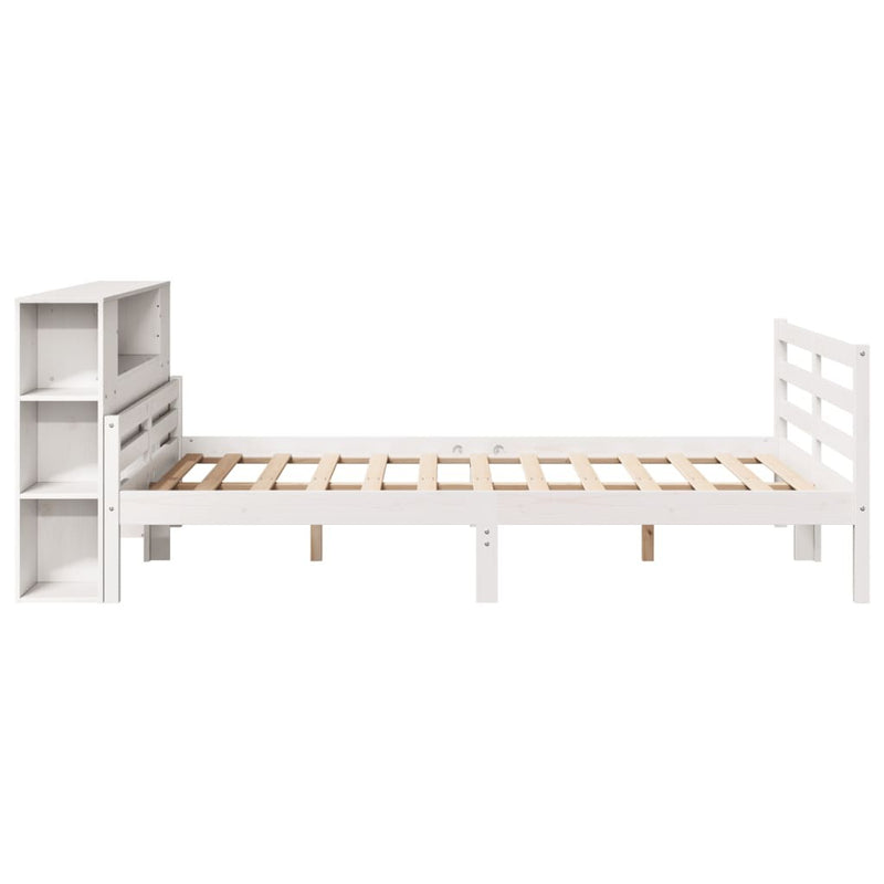 Bookcase Bed without Mattress White 150x200 cm King Solid Wood Pine