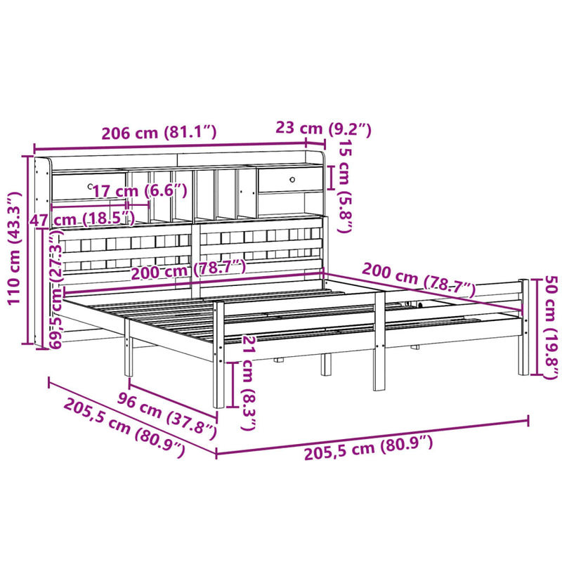 Bookcase Bed without Mattress 200x200cm Solid Wood Pine