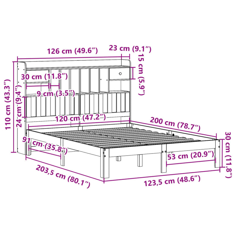 Bookcase Bed without Mattress 120x200cm Solid Wood Pine