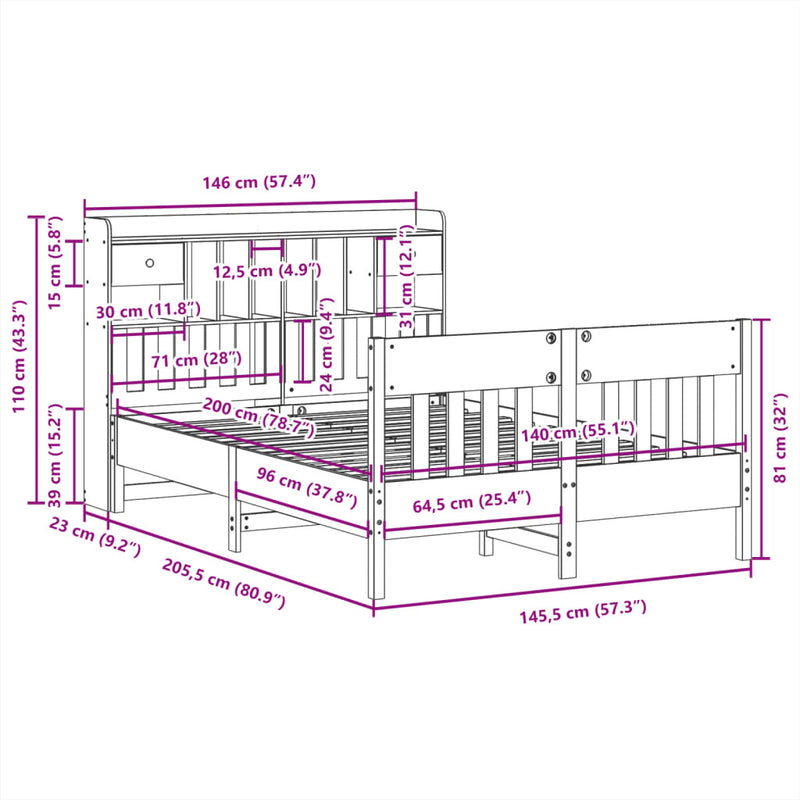 Bed Frame without Mattress 140x200 cm Solid Wood Pine