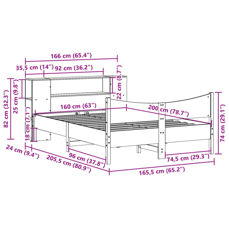 Bed Frame without Mattress Wax Brown 160x200 cm Solid Wood Pine