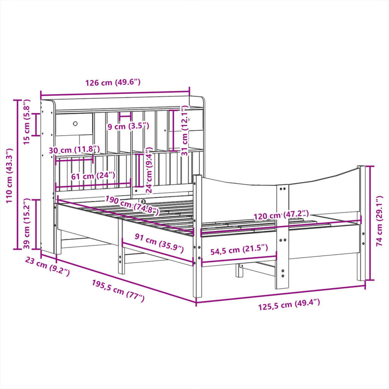 Bed Frame without Mattress White 120x190 cm Small Double Solid Wood Pine