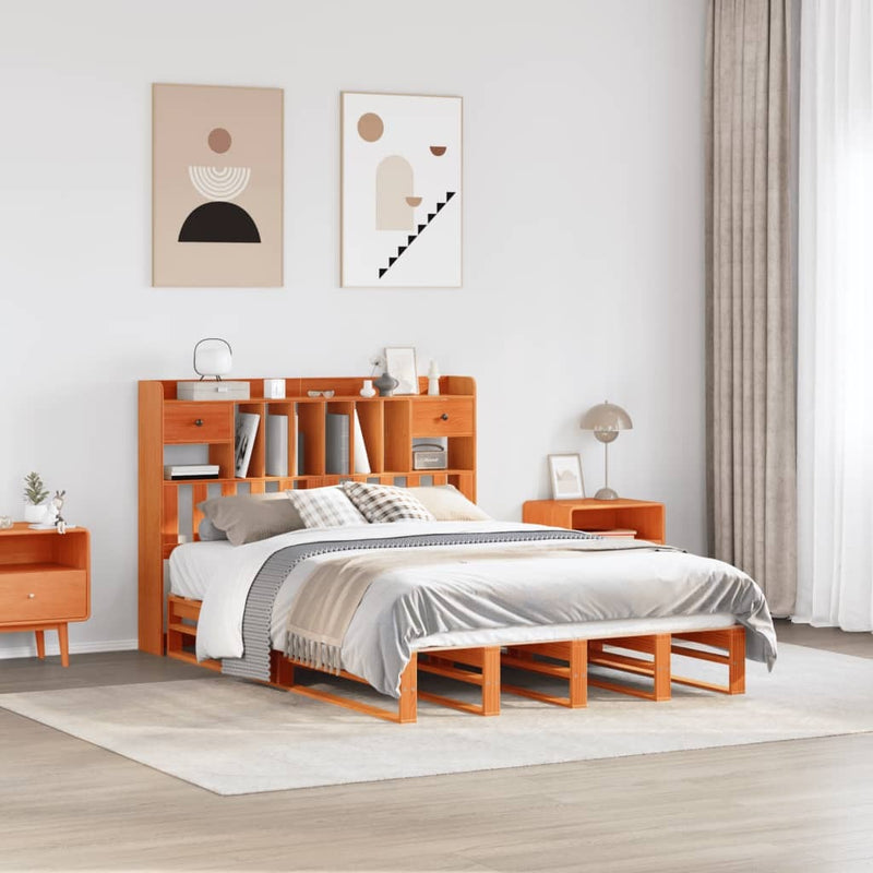 Bookcase Bed without Mattress Wax Brown 160x200 cm Solid Wood Pine