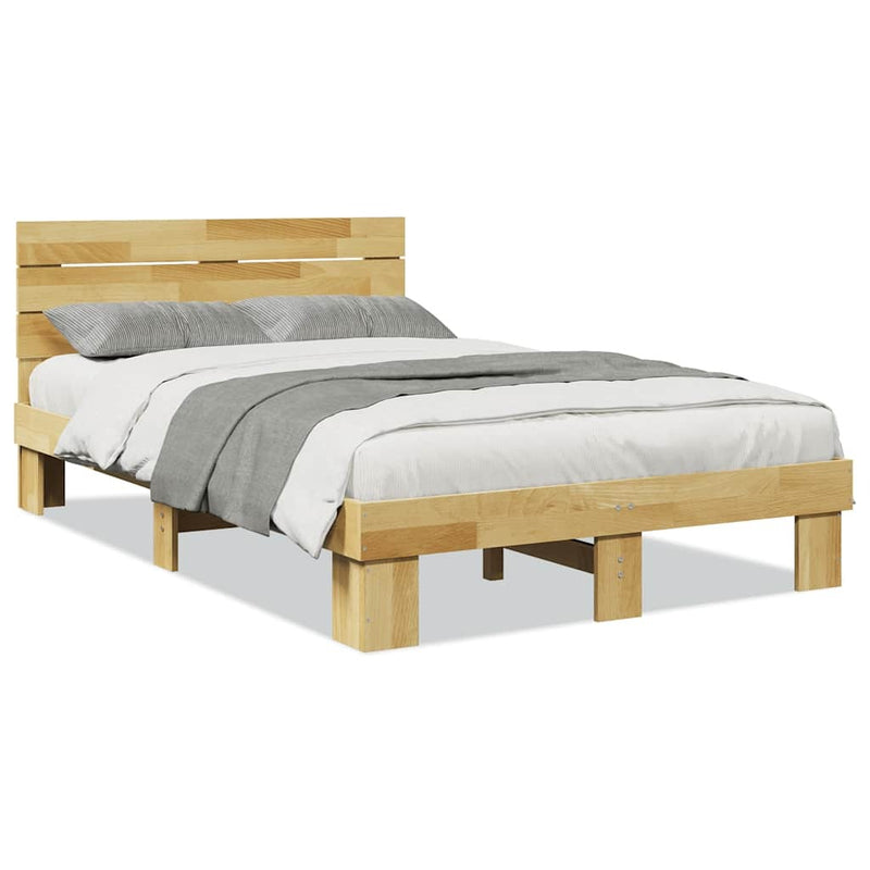 Bed Frame with Headboard without Mattress 120x190 cm Solid Wood Oak