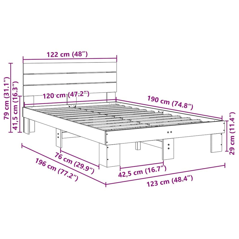 Bed Frame with Headboard without Mattress 120x190 cm Solid Wood Oak