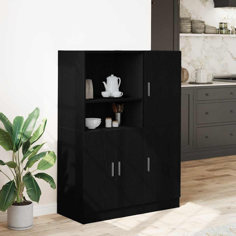 2 Piece Kitchen Cabinet Set Black Engineered Wood