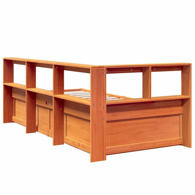 Bookcase Bed without Mattress Wax Brown 90x190cm Solid Wood Pine