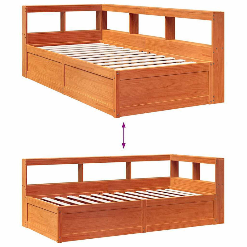 Bookcase Bed without Mattress Wax Brown 90x190cm Solid Wood Pine