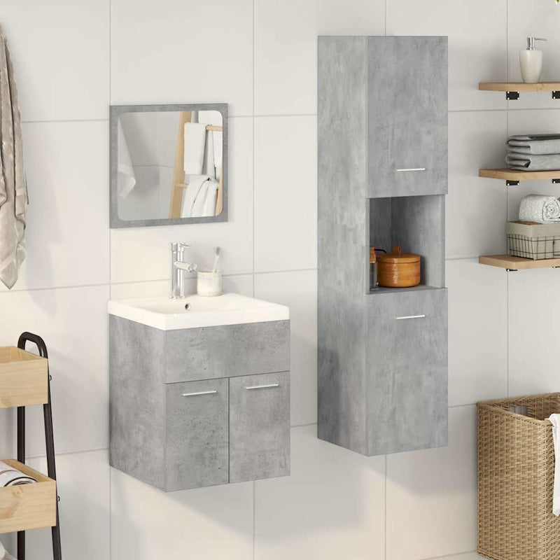 4 Piece Bathroom Furniture Set Concrete Grey Engineered Wood