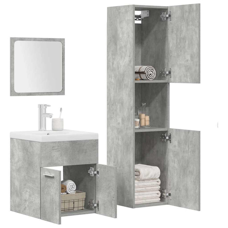 4 Piece Bathroom Furniture Set Concrete Grey Engineered Wood