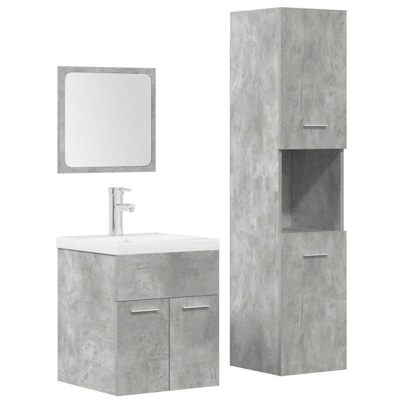 4 Piece Bathroom Furniture Set Concrete Grey Engineered Wood