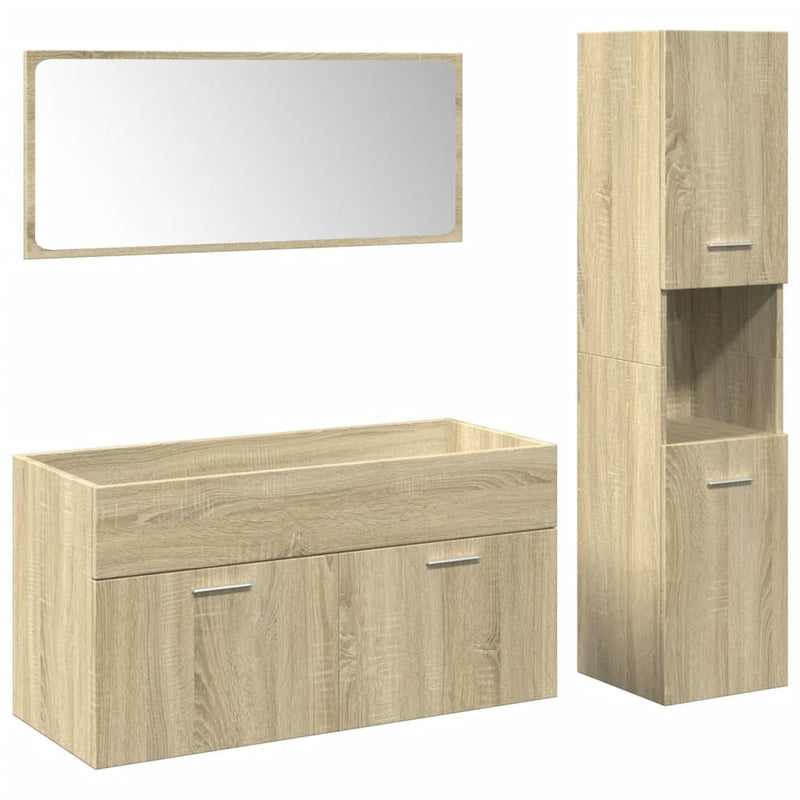 3 Piece Bathroom Furniture Set Sonoma Oak Engineered Wood