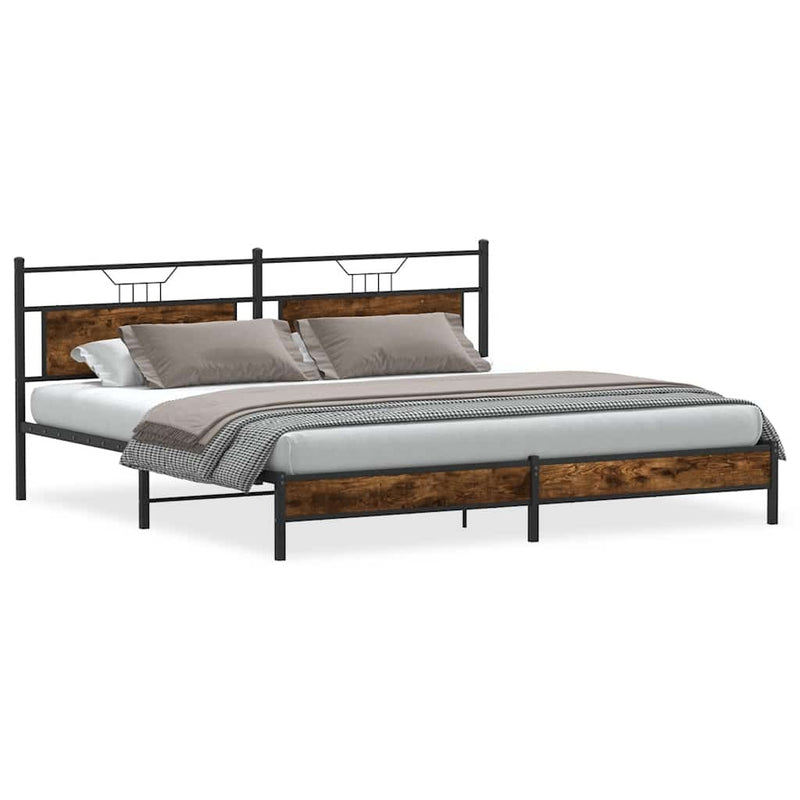 Metal Bed Frame without Mattress Smoked Oak 193x203 cm