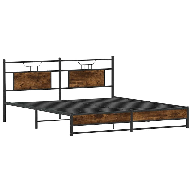 Metal Bed Frame without Mattress Smoked Oak 180x200 cm Super King