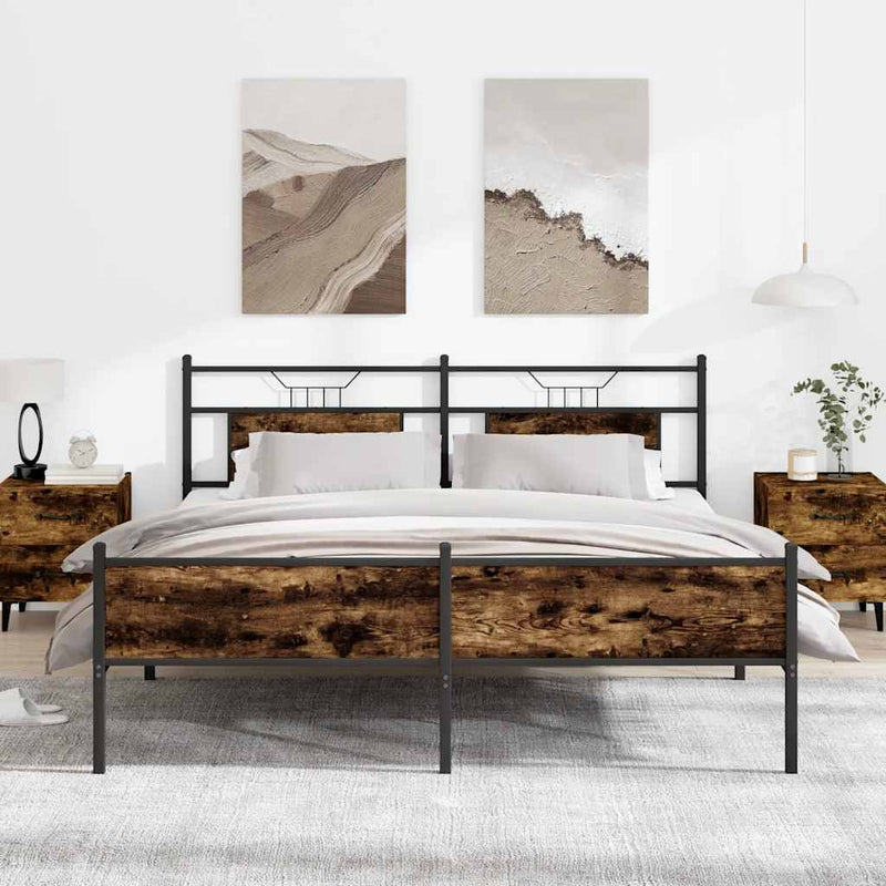 Metal Bed Frame without Mattress Smoked Oak 183x213 cm