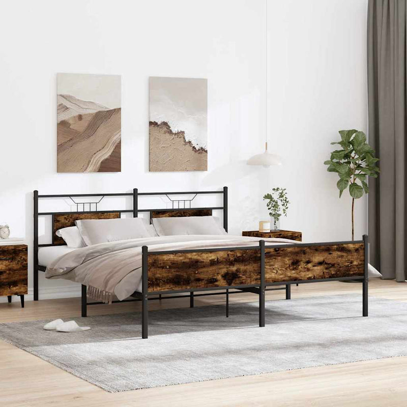 Metal Bed Frame without Mattress Smoked Oak 183x213 cm