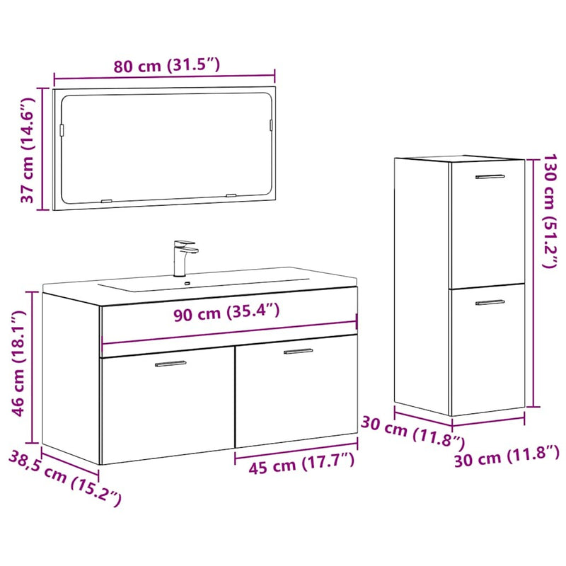 3 Piece Bathroom Furniture Set Artisan Oak Engineered Wood