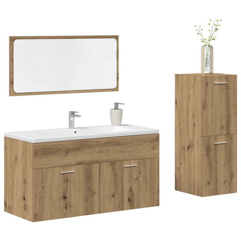 3 Piece Bathroom Furniture Set Artisan Oak Engineered Wood