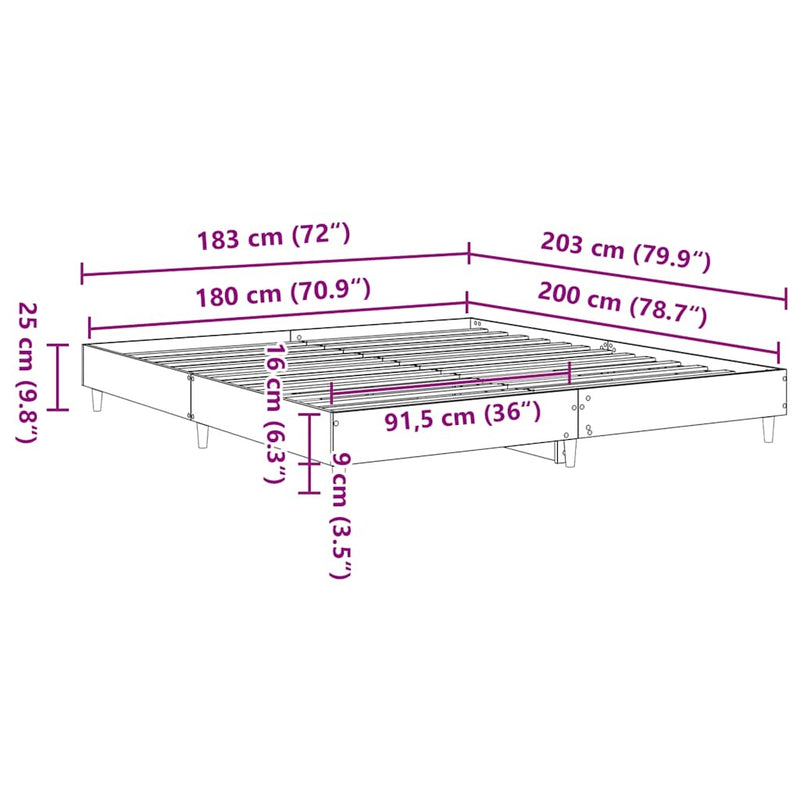 Bed Frame without Mattress Brown Oak 180x200cm Engineered Wood